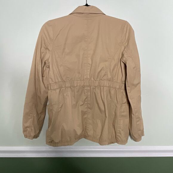Old Navy Windbreaker Jacket Full Zip Snap Button Long Sleeve Pocket Beige Tan XS - Picture 2 of 10